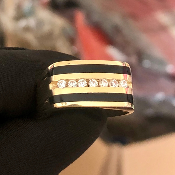 Men's Black Onyx Round Real Solid 14K Yellow Gold